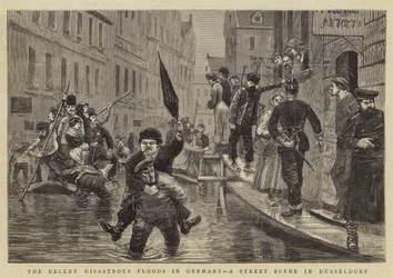 The Recent Disastrous Floods in Germany, a Street Scene in Dusseldorf
